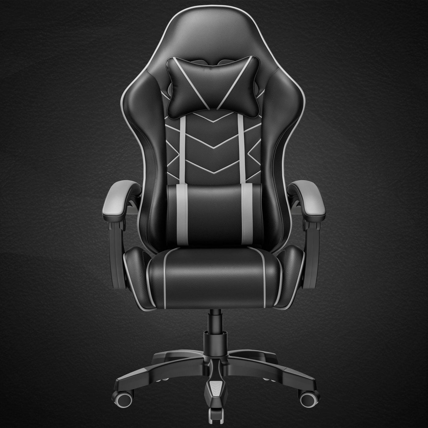 Worlds best gaming chair with ergonomic design, grey accents, and lumbar support.