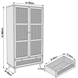 [Oak] Line diagram of Wovena 2 door wardrobe, 90 cm wide, 55 cm deep, 180 cm tall, drawer inset