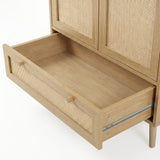 [Oak] Wovena rattan 2 door wardrobe base drawer open, oak-effect interior, pine cut-out handle