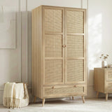 [Oak] Wovena rattan 2 door wardrobe angled, rattan panels, drawer, pine knobs, splayed legs