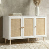 [White] Wovena Rattan 3 Door Sideboard - Adjustable Shelf White shown from an angled perspective in a styled room layout.