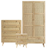 [Oak Effect] Wovena rattan bedroom furniture set cutout: 2 door wardrobe, 4 drawer chest, 2 drawer bedside in oak