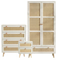 Wovena White Rattan 3 Piece Bedroom Set- Pine Legs
