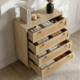 [Oak Effect] All four drawers open on Wovena rattan bedroom furniture set chest, candles and books on top