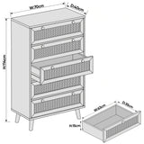 [Black] Dimension diagram of 5 drawer chest showing 70cm width 40cm depth and 114cm height and drawers interior dimensions