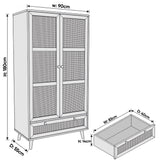 [Black] 2 door rattan wardrobe dimensions measuring 90x55x180cm with drawer of size 83x40x14cm