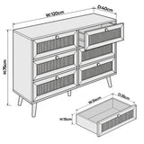[White] Wovena wide chest dimension diagram showing 120cm width, 40cm depth, 75cm height and drawer sizes