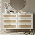 Wovena White Rattan Wide 6 Chest of Drawers - Bedroom Dresser