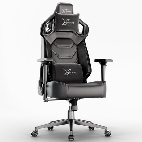 Black and gray gaming chair with 'X-Striker' branding on a white background