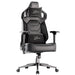 Black gaming chair with ergonomic lumbar pillow 'X-Striker' branding on a white background