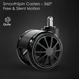 Close-up of Xstriker Gaming Chair SmoothSpin caster wheel with 360° swivel and silent motion, designed for ergonomic mobility and quiet performance.
