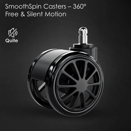 Close-up of Xstriker Gaming Chair SmoothSpin caster wheel with 360° silent swivel design for smooth, noise-free movement on all surfaces.