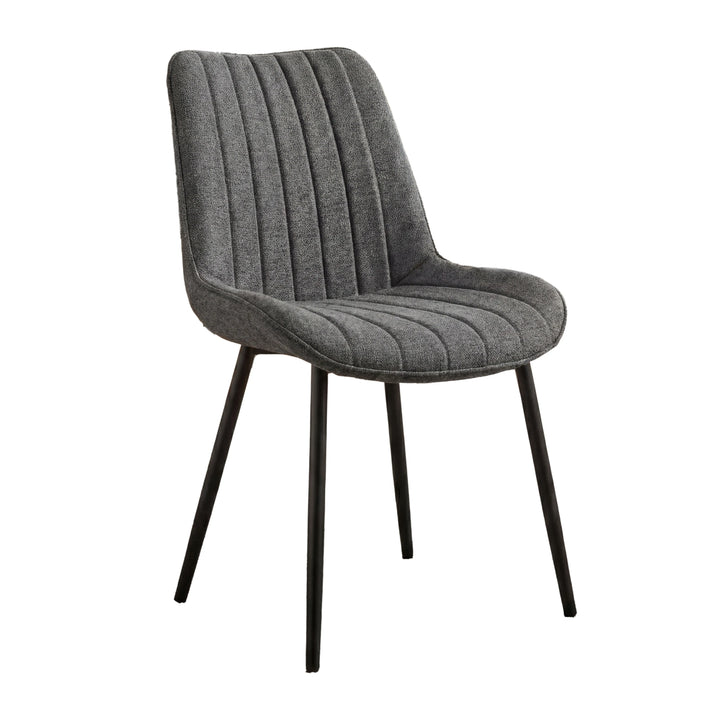 [6 Seater | Grey] Grey Xylon dining chair, vertical channel stitching across back and seat, black legs