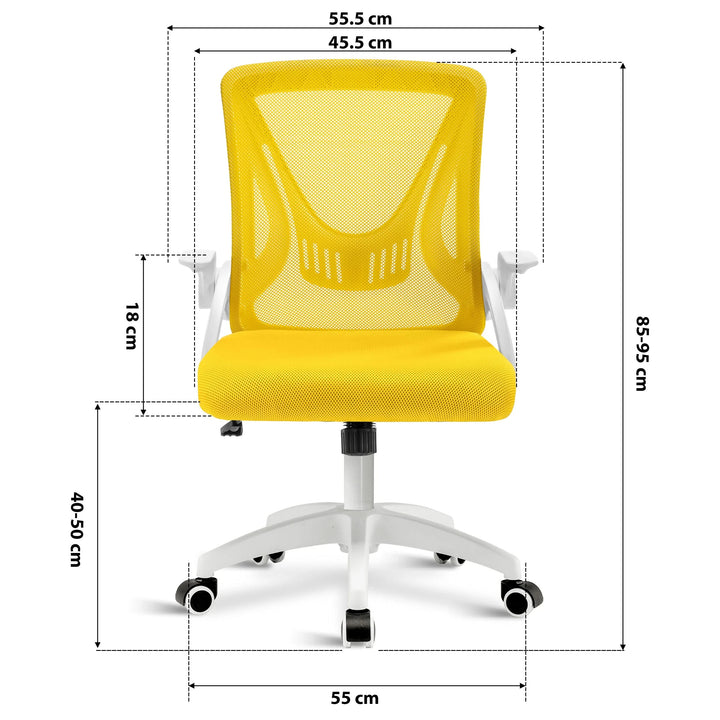 [Yellow] yellow comfy desk chair dimension: 45.5cm seat width, 55cm wheelbase, adjustable 85–95cm height and mesh backrest.