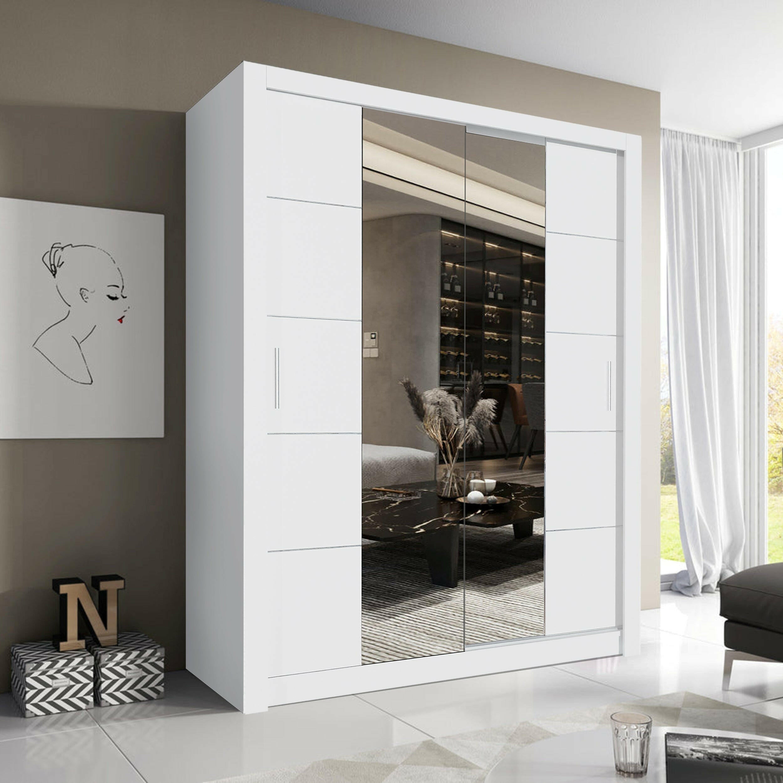 Blisswood™ Durable 2 Door Sliding Mirrored Wardrobe 203cm Storage Unit Dream Home Store 