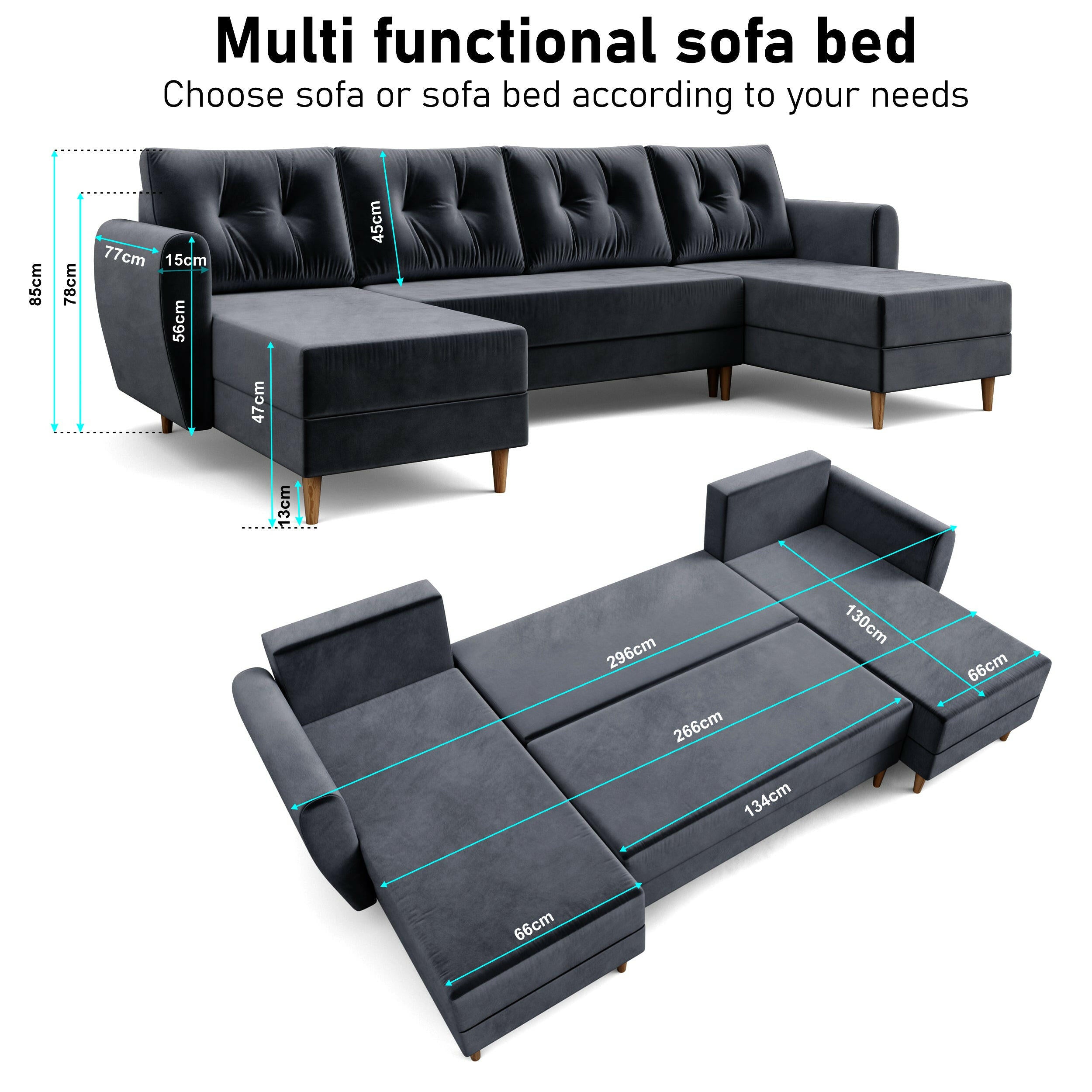 Blisswood™ Corner Sofa Bed U-Shape Velvet Sofa with Storage & Cushions