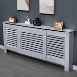 Adjustable radiator covers grey with slatted design for modern interiors.