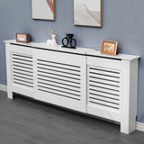 Adjustable radiator covers white with horizontal slats, stylish design for modern interiors.