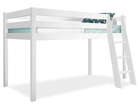 Bunk bed with stairs, offering easy access to the top bunk and additional storage options.