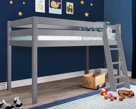 Grey bunk beds with a modern design, perfect for maximizing space in shared or children's rooms.