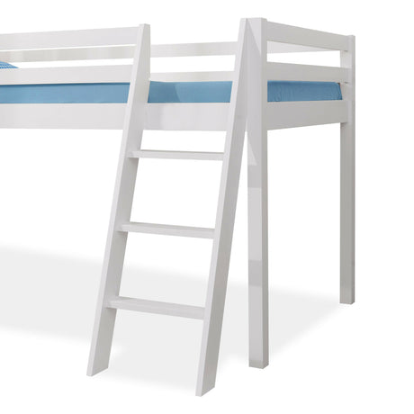 White bunk beds with storage, featuring built-in drawers for a practical and space-saving solution.