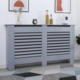 Luxury radiator covers with grey horizontal slats and elegant design for modern interiors.