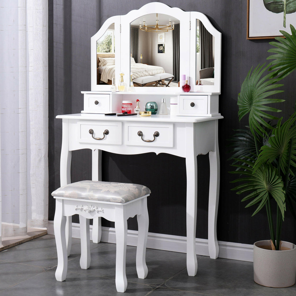 Blisswood™ Dressing Table With Stool Mirror Makeup Vanity Desk Drawers