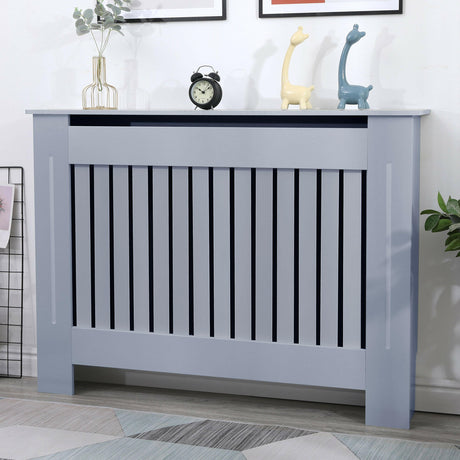 Medium radiator cover with vertical slats, decorative and functional piece for home.