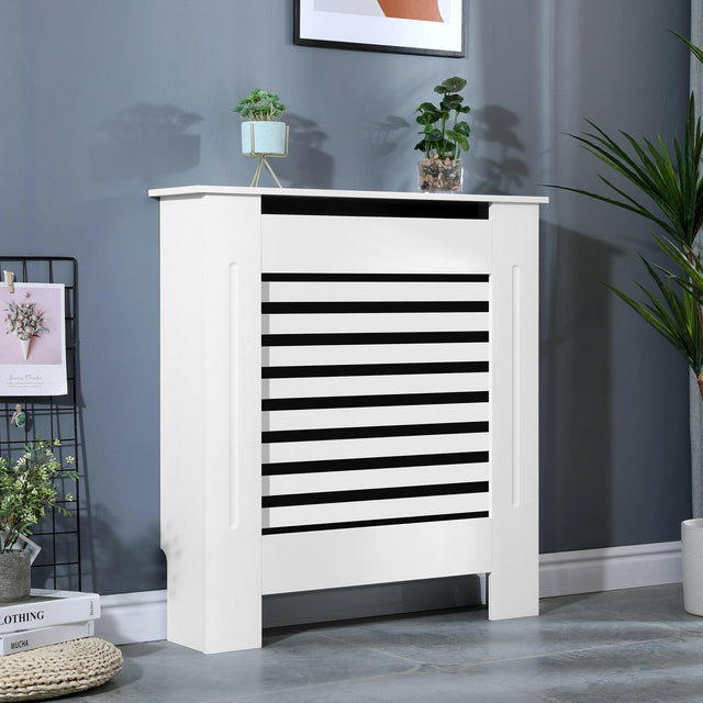 Milton radiator covers with white horizontal slats and modern design for compact spaces