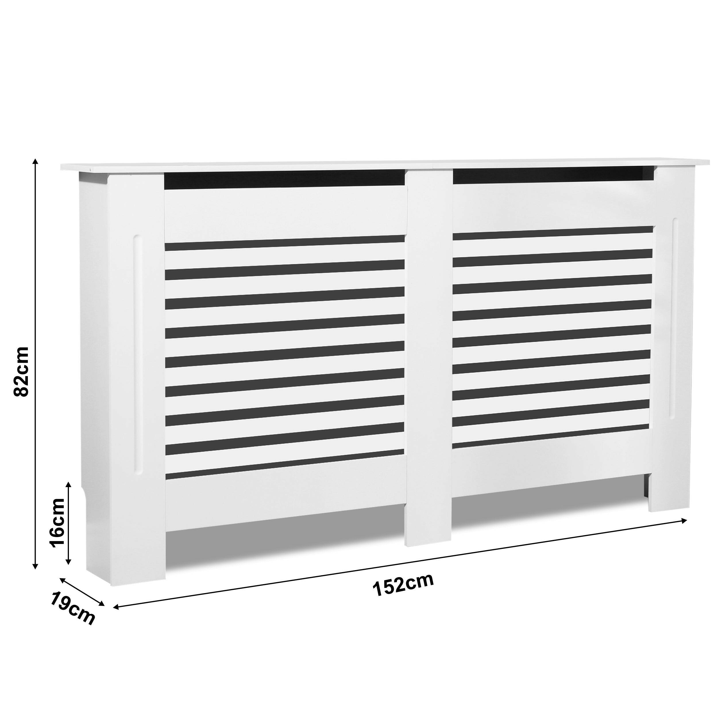 Radiator white pipe covers with horizontal slats, compact design, and 152x82cm dimensions