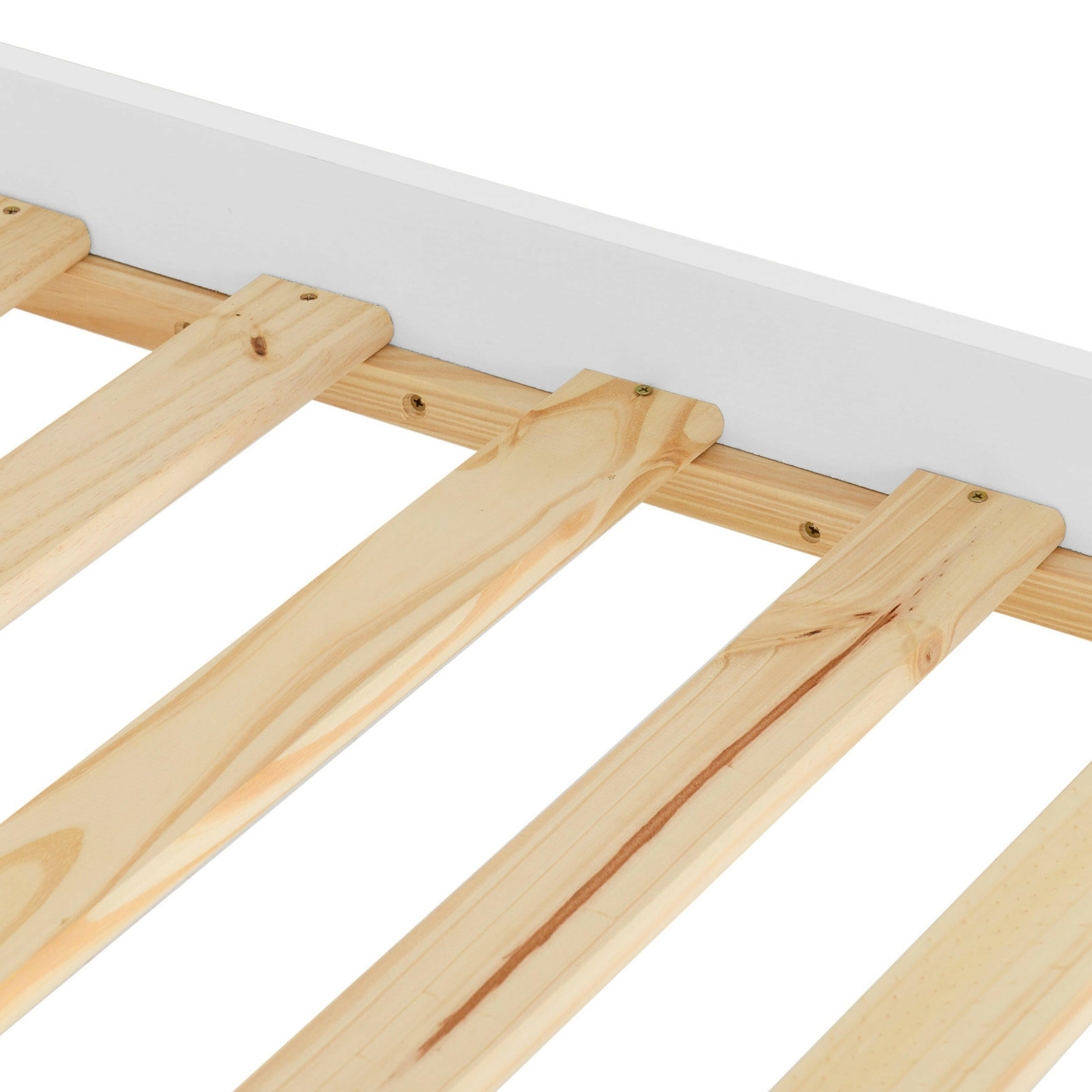 Durable single bed frame wooden slats, crafted from natural pine wood for enhanced strength.