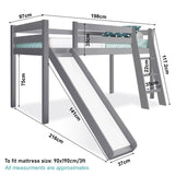 Single bunk beds with dimensions, offering a compact and efficient sleeping for small spaces.