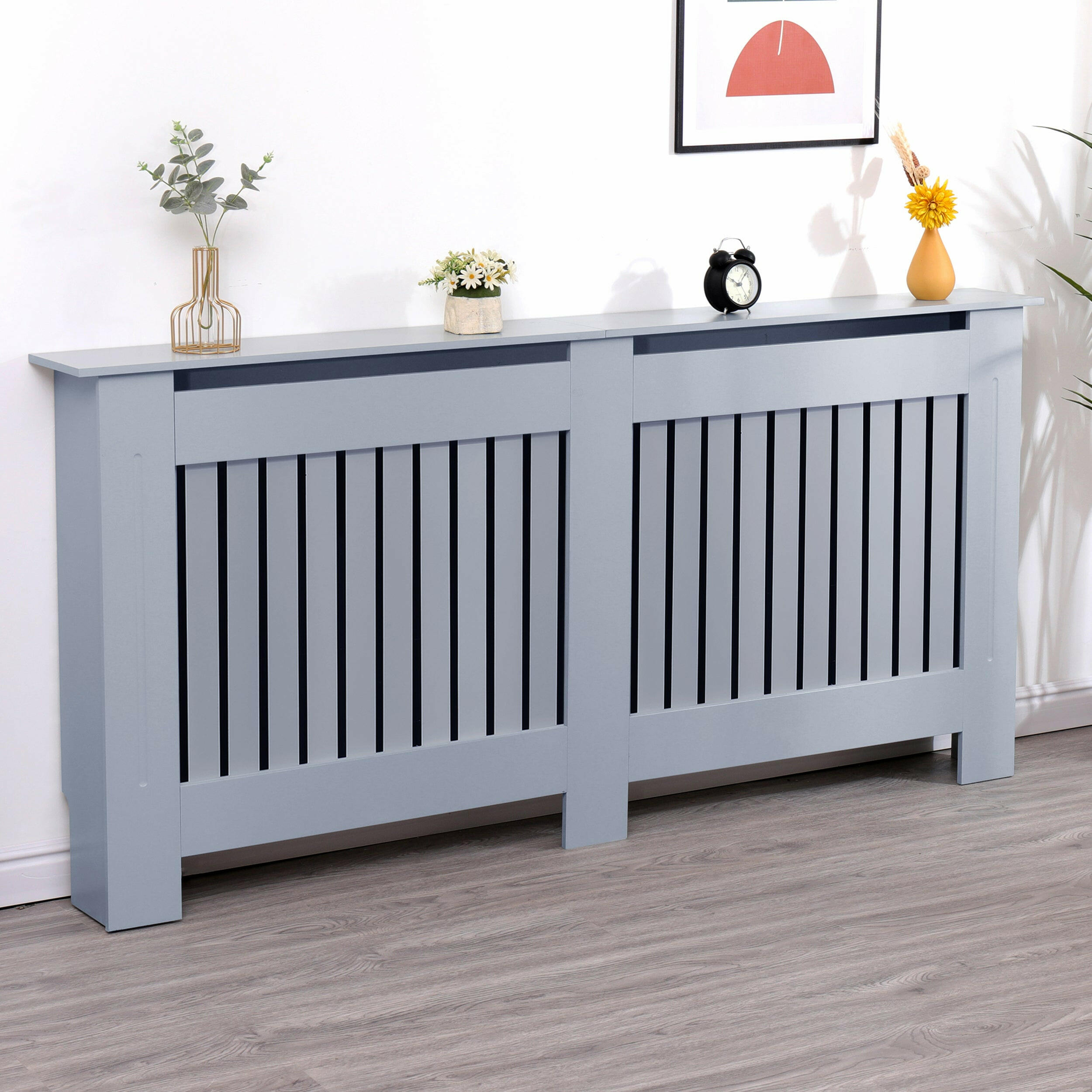 Slim radiator cover with a sleek design and vertical slats, perfect for modern interiors.