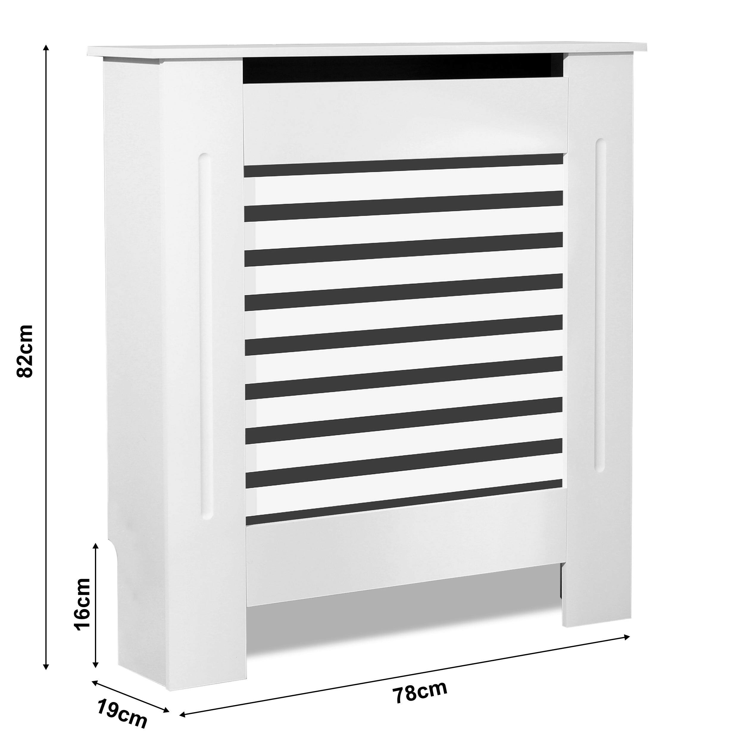 White radiator cover UK with horizontal slats and compact design, dimensions 78x82cm